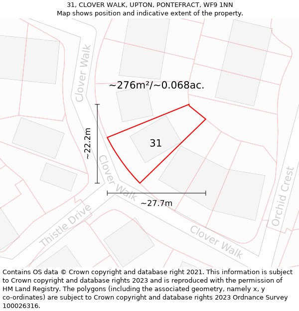 31, CLOVER WALK, UPTON, PONTEFRACT, WF9 1NN: Plot and title map