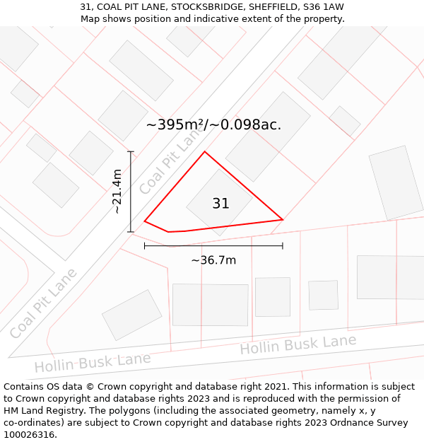 31, COAL PIT LANE, STOCKSBRIDGE, SHEFFIELD, S36 1AW: Plot and title map