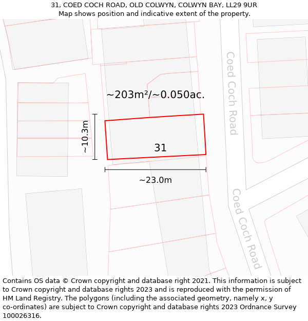 31, COED COCH ROAD, OLD COLWYN, COLWYN BAY, LL29 9UR: Plot and title map