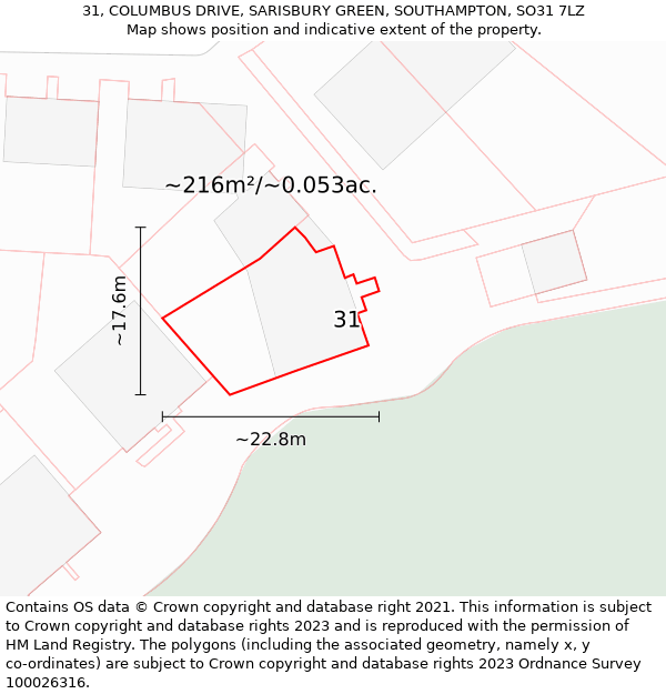 31, COLUMBUS DRIVE, SARISBURY GREEN, SOUTHAMPTON, SO31 7LZ: Plot and title map