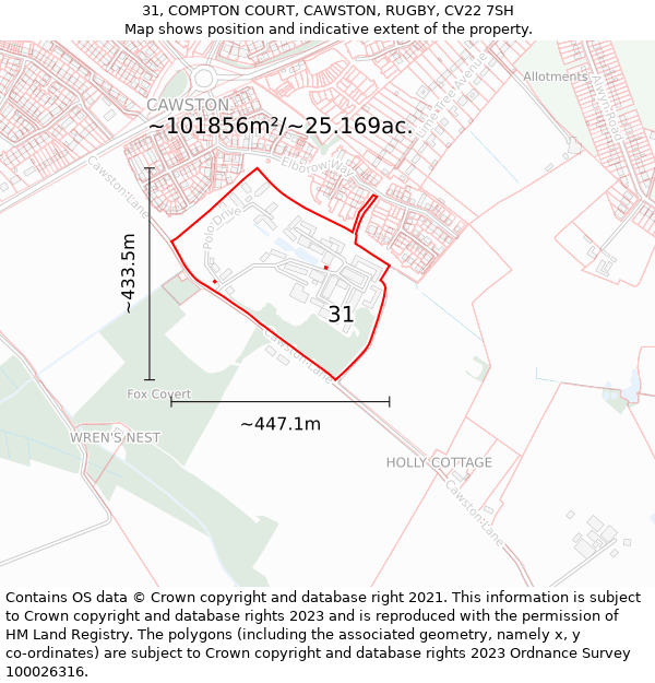 31, COMPTON COURT, CAWSTON, RUGBY, CV22 7SH: Plot and title map