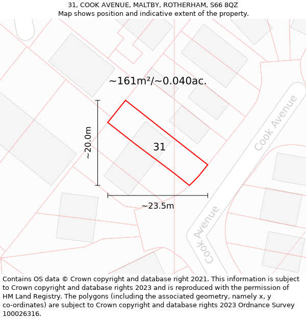 31, COOK AVENUE, MALTBY, ROTHERHAM, S66 8QZ: Plot and title map