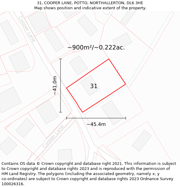 31, COOPER LANE, POTTO, NORTHALLERTON, DL6 3HE: Plot and title map