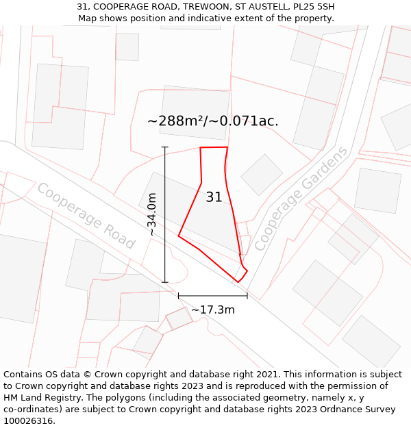 31, COOPERAGE ROAD, TREWOON, ST AUSTELL, PL25 5SH: Plot and title map