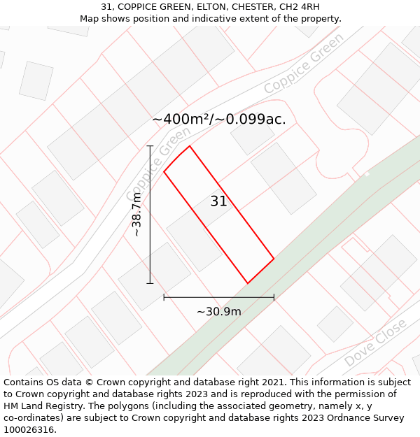 31, COPPICE GREEN, ELTON, CHESTER, CH2 4RH: Plot and title map