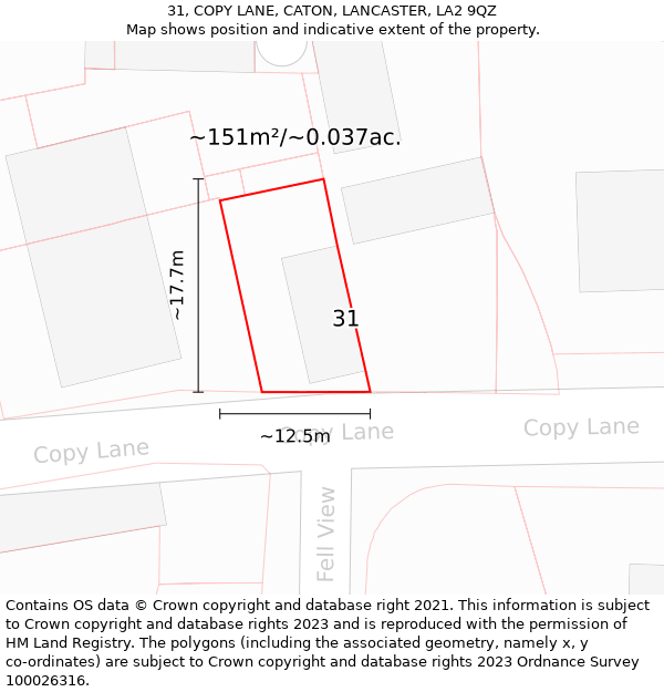 31, COPY LANE, CATON, LANCASTER, LA2 9QZ: Plot and title map