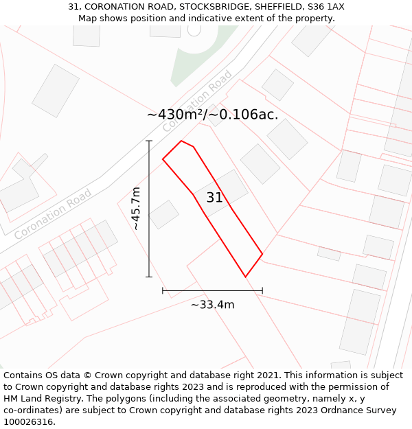 31, CORONATION ROAD, STOCKSBRIDGE, SHEFFIELD, S36 1AX: Plot and title map