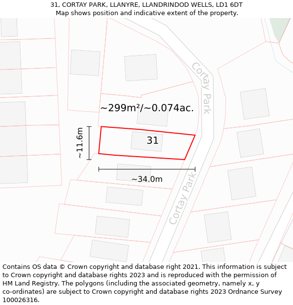 31, CORTAY PARK, LLANYRE, LLANDRINDOD WELLS, LD1 6DT: Plot and title map