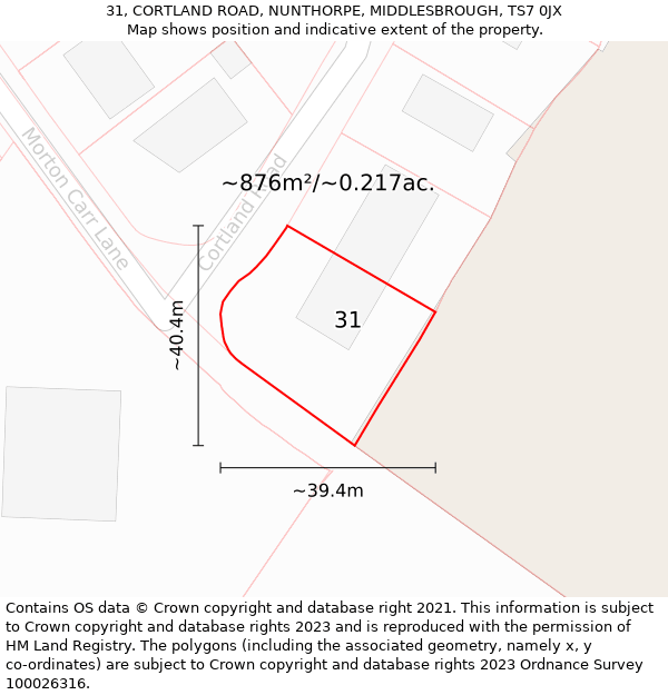 31, CORTLAND ROAD, NUNTHORPE, MIDDLESBROUGH, TS7 0JX: Plot and title map