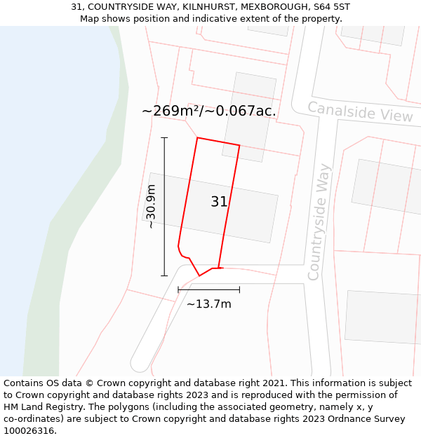 31, COUNTRYSIDE WAY, KILNHURST, MEXBOROUGH, S64 5ST: Plot and title map