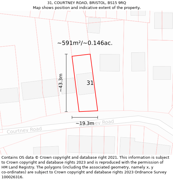 31, COURTNEY ROAD, BRISTOL, BS15 9RQ: Plot and title map