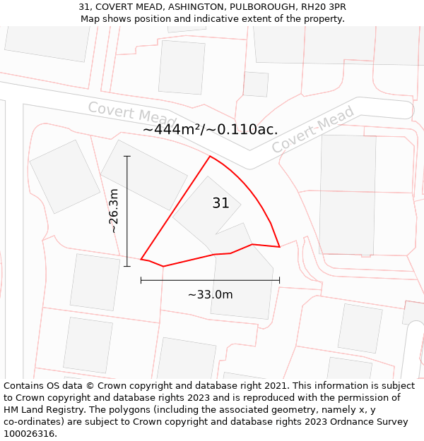 31, COVERT MEAD, ASHINGTON, PULBOROUGH, RH20 3PR: Plot and title map