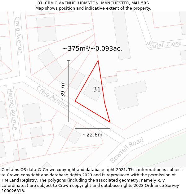 31, CRAIG AVENUE, URMSTON, MANCHESTER, M41 5RS: Plot and title map