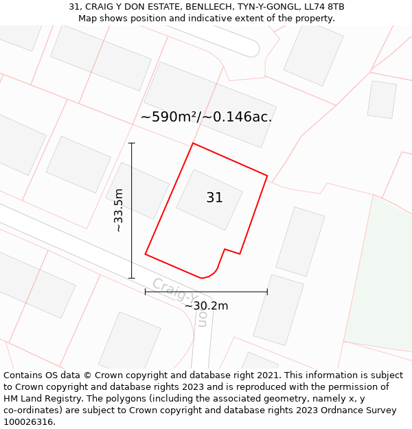 31, CRAIG Y DON ESTATE, BENLLECH, TYN-Y-GONGL, LL74 8TB: Plot and title map