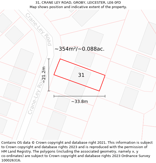 31, CRANE LEY ROAD, GROBY, LEICESTER, LE6 0FD: Plot and title map