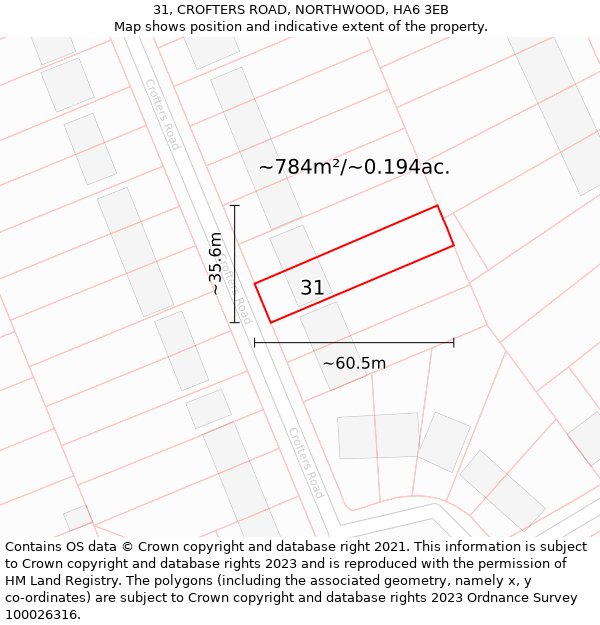 31, CROFTERS ROAD, NORTHWOOD, HA6 3EB: Plot and title map