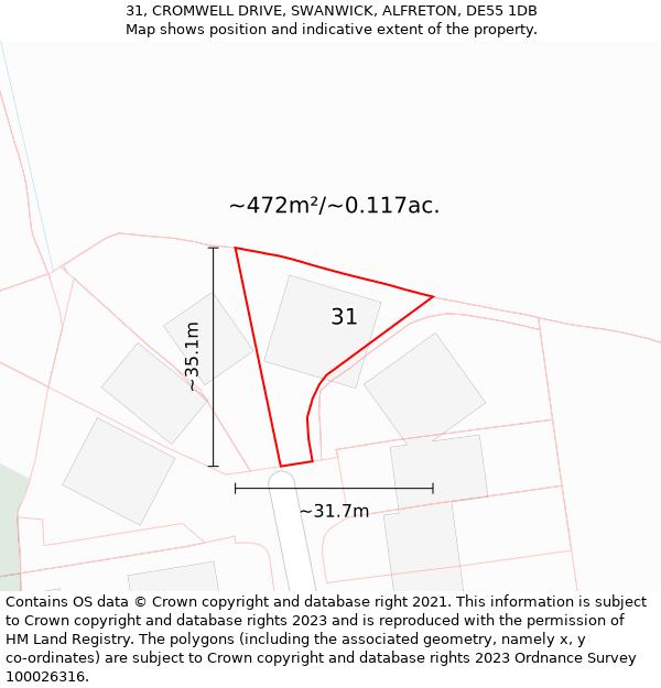 31, CROMWELL DRIVE, SWANWICK, ALFRETON, DE55 1DB: Plot and title map