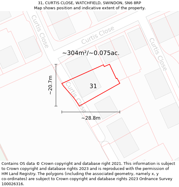 31, CURTIS CLOSE, WATCHFIELD, SWINDON, SN6 8RP: Plot and title map