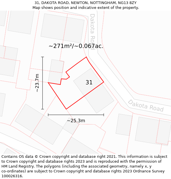 31, DAKOTA ROAD, NEWTON, NOTTINGHAM, NG13 8ZY: Plot and title map