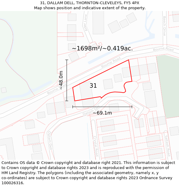 31, DALLAM DELL, THORNTON-CLEVELEYS, FY5 4PX: Plot and title map