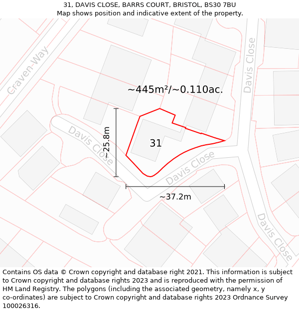 31, DAVIS CLOSE, BARRS COURT, BRISTOL, BS30 7BU: Plot and title map