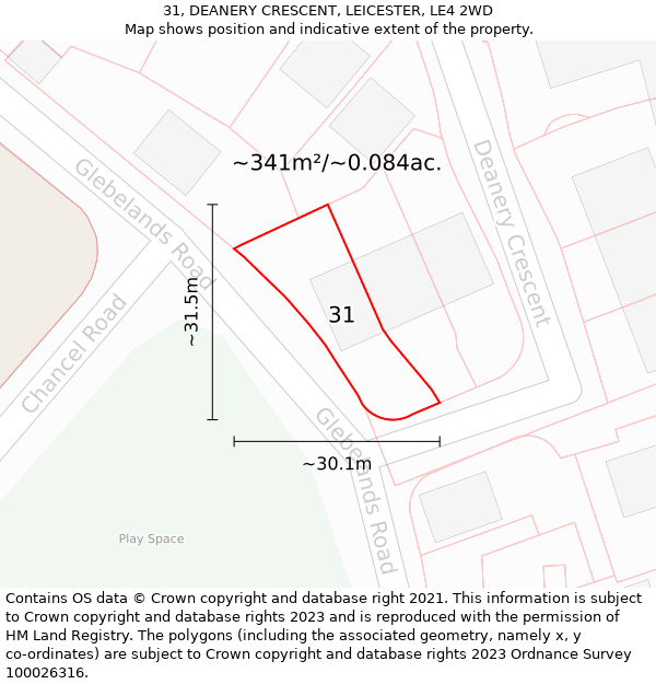31, DEANERY CRESCENT, LEICESTER, LE4 2WD: Plot and title map
