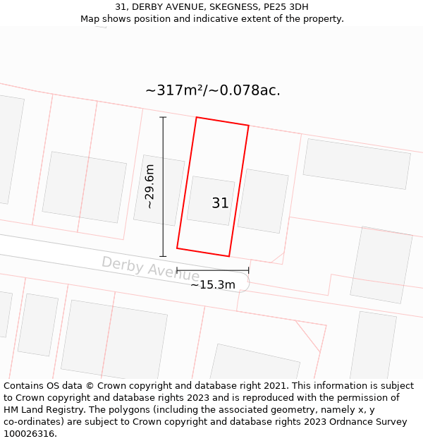 31, DERBY AVENUE, SKEGNESS, PE25 3DH: Plot and title map