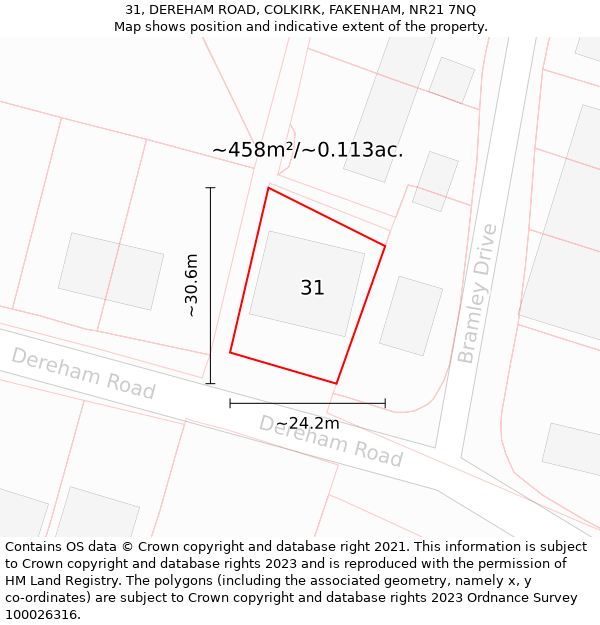 31, DEREHAM ROAD, COLKIRK, FAKENHAM, NR21 7NQ: Plot and title map