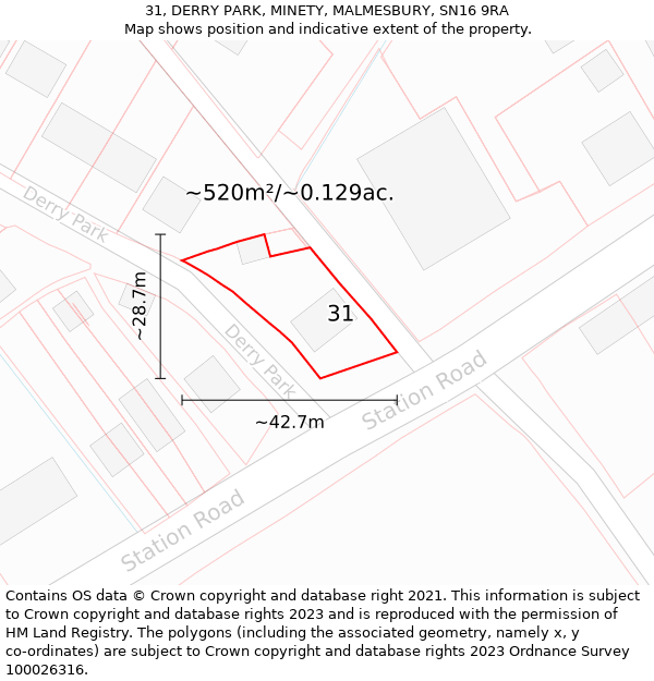 31, DERRY PARK, MINETY, MALMESBURY, SN16 9RA: Plot and title map