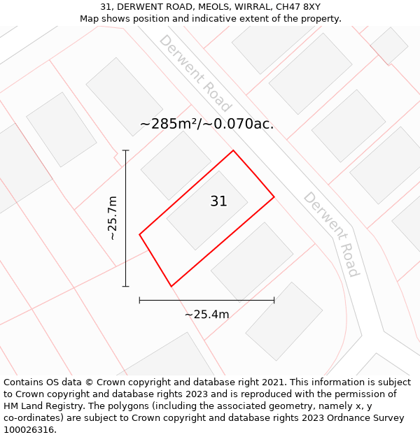 31, DERWENT ROAD, MEOLS, WIRRAL, CH47 8XY: Plot and title map