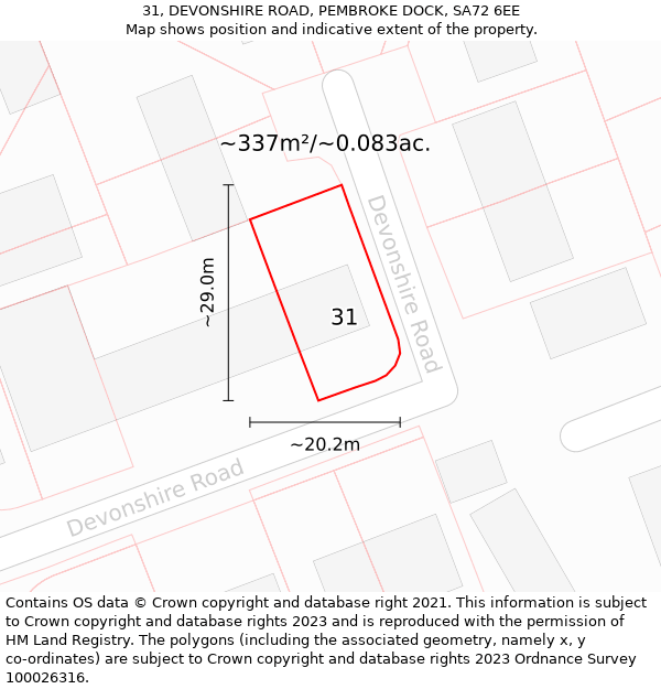 31, DEVONSHIRE ROAD, PEMBROKE DOCK, SA72 6EE: Plot and title map