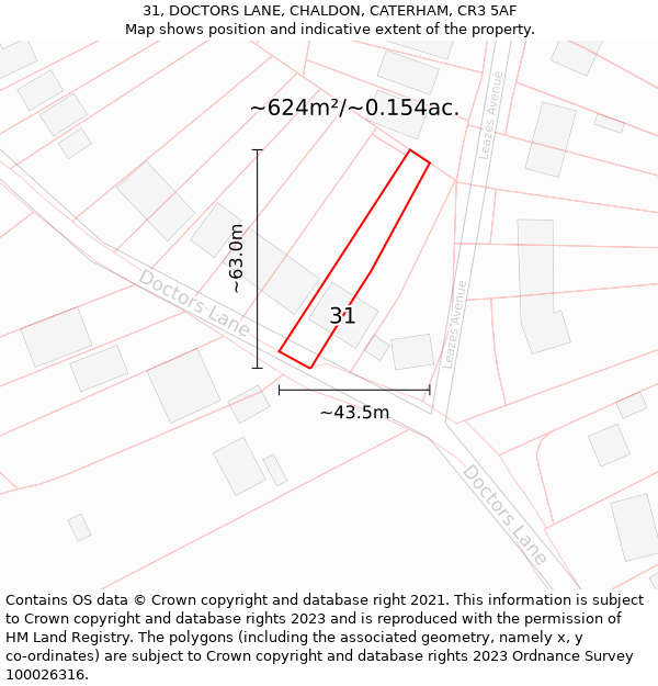 31, DOCTORS LANE, CHALDON, CATERHAM, CR3 5AF: Plot and title map