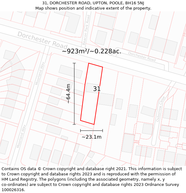 31, DORCHESTER ROAD, UPTON, POOLE, BH16 5NJ: Plot and title map