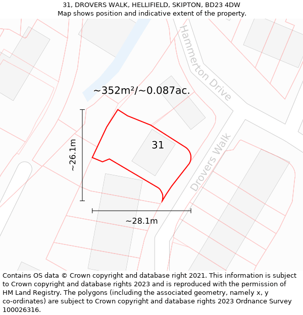 31, DROVERS WALK, HELLIFIELD, SKIPTON, BD23 4DW: Plot and title map