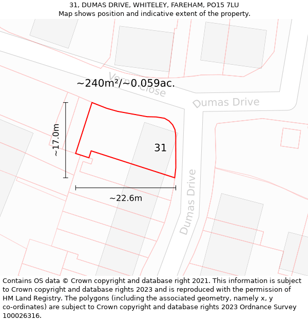 31, DUMAS DRIVE, WHITELEY, FAREHAM, PO15 7LU: Plot and title map