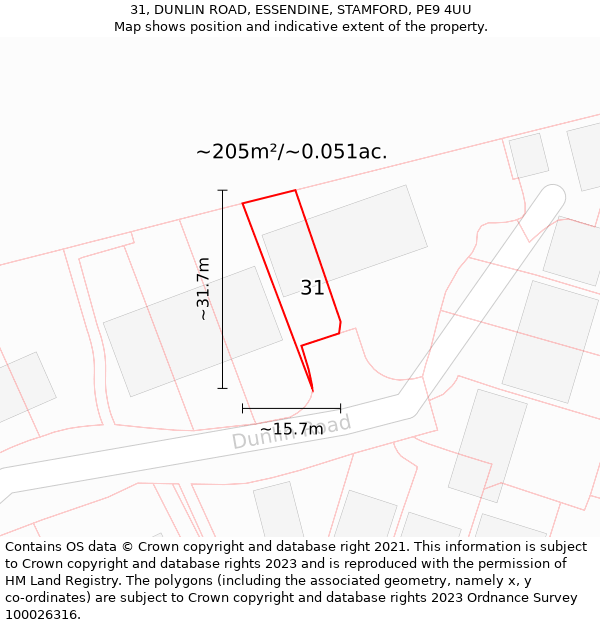 31, DUNLIN ROAD, ESSENDINE, STAMFORD, PE9 4UU: Plot and title map