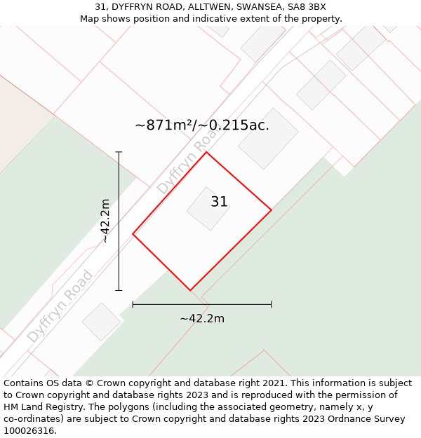 31, DYFFRYN ROAD, ALLTWEN, SWANSEA, SA8 3BX: Plot and title map