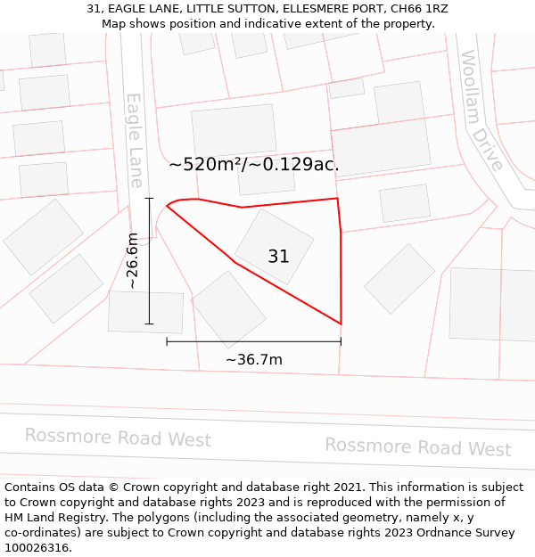 31, EAGLE LANE, LITTLE SUTTON, ELLESMERE PORT, CH66 1RZ: Plot and title map