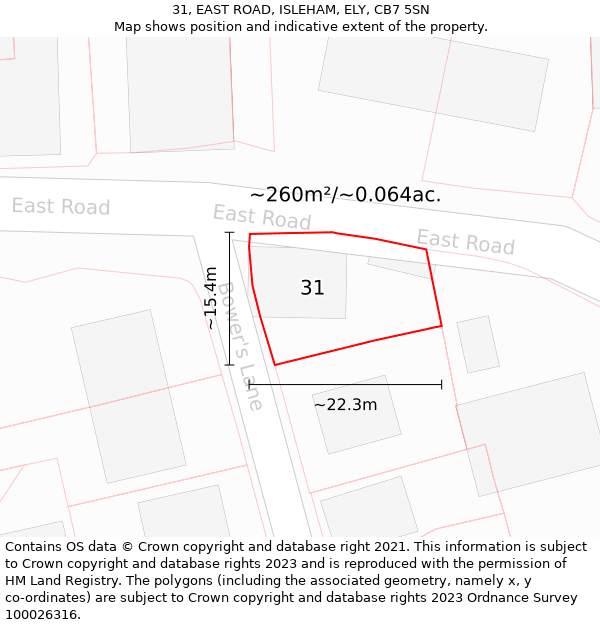 31, EAST ROAD, ISLEHAM, ELY, CB7 5SN: Plot and title map