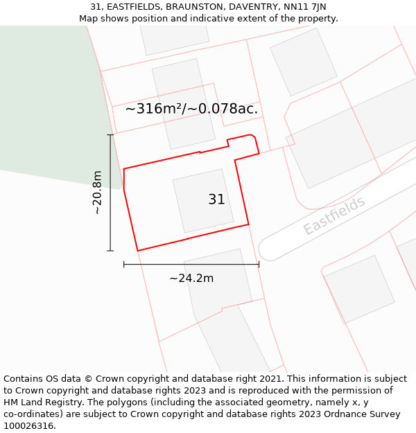 31, EASTFIELDS, BRAUNSTON, DAVENTRY, NN11 7JN: Plot and title map