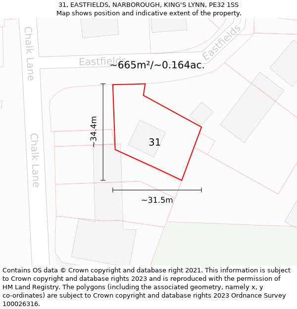 31, EASTFIELDS, NARBOROUGH, KING'S LYNN, PE32 1SS: Plot and title map