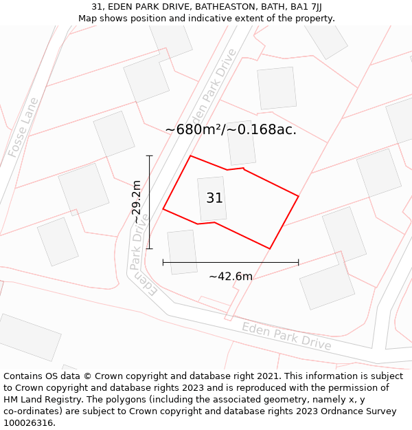 31, EDEN PARK DRIVE, BATHEASTON, BATH, BA1 7JJ: Plot and title map