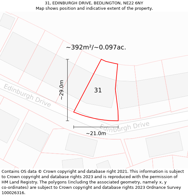 31, EDINBURGH DRIVE, BEDLINGTON, NE22 6NY: Plot and title map