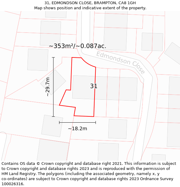 31, EDMONDSON CLOSE, BRAMPTON, CA8 1GH: Plot and title map