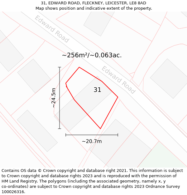 31, EDWARD ROAD, FLECKNEY, LEICESTER, LE8 8AD: Plot and title map