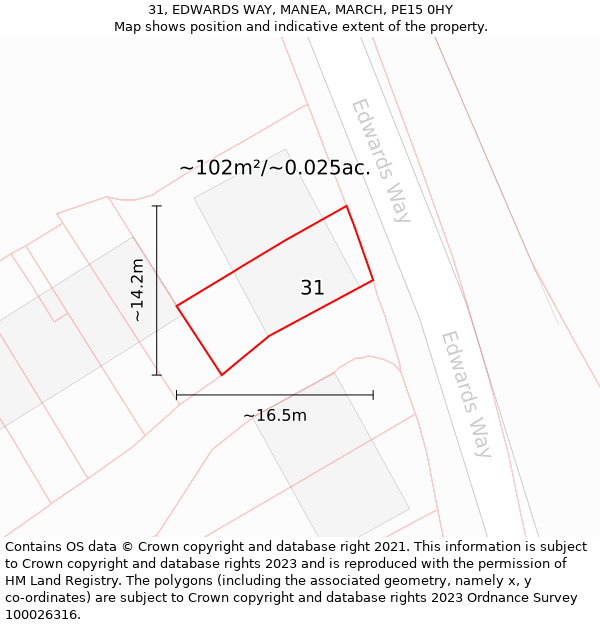 31, EDWARDS WAY, MANEA, MARCH, PE15 0HY: Plot and title map