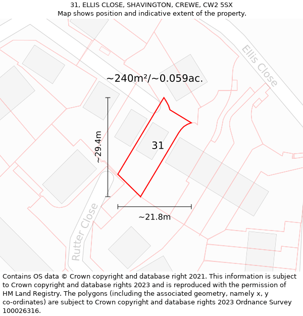 31, ELLIS CLOSE, SHAVINGTON, CREWE, CW2 5SX: Plot and title map