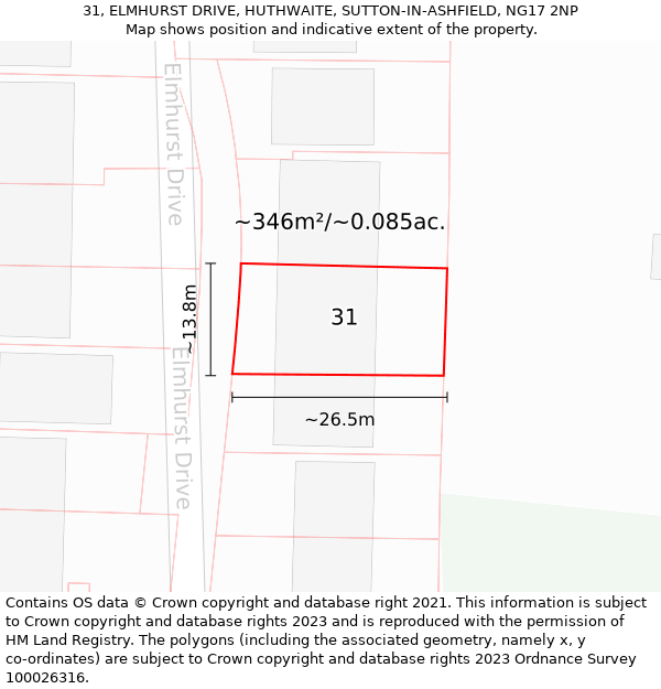 31, ELMHURST DRIVE, HUTHWAITE, SUTTON-IN-ASHFIELD, NG17 2NP: Plot and title map