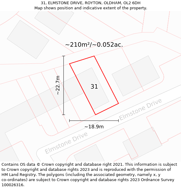 31, ELMSTONE DRIVE, ROYTON, OLDHAM, OL2 6DH: Plot and title map