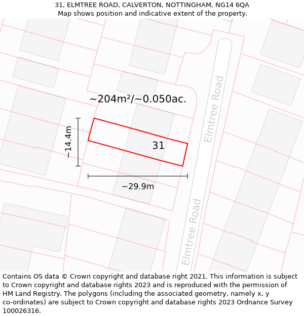 31, ELMTREE ROAD, CALVERTON, NOTTINGHAM, NG14 6QA: Plot and title map